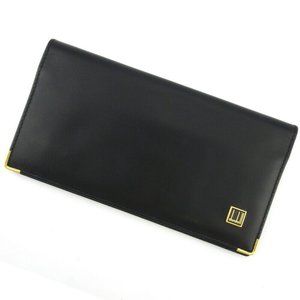 dunhill length wallet logo plate leather Auth C3979